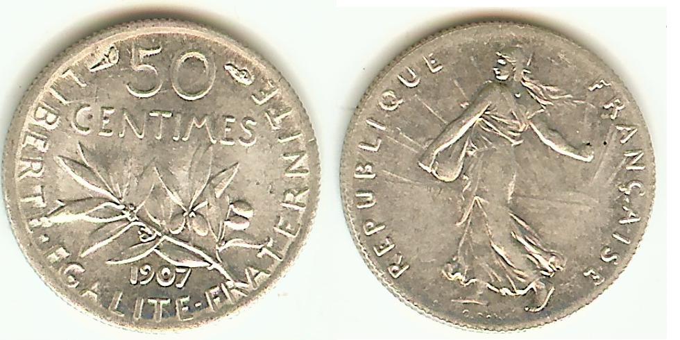 50 Centimes Semeuse 1907 SPL-
